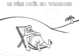 Le Père Noël en vacances - Coloriage de Noël à imprimer