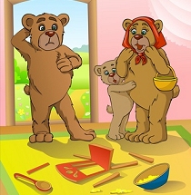 La famille ours découvre la chaise cassée en rentrant de promenade