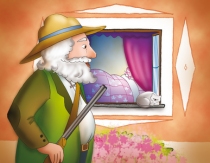 Le chasseur devant la maison de la grand-mère...