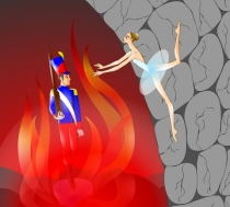 La danseuse rejoint le petit soldat de plomb dans le feu de cheminée